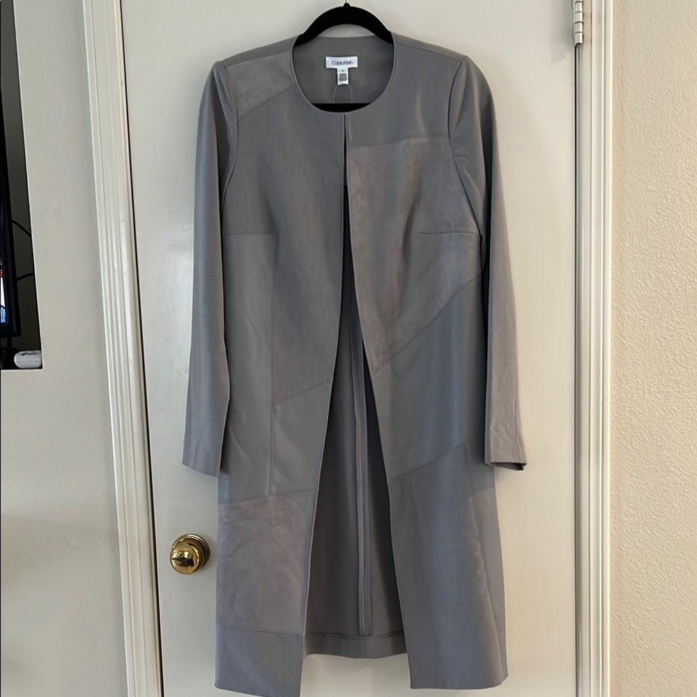Calvin Klein Women's Gray Coat Faux Suede Vegan Leather NWT